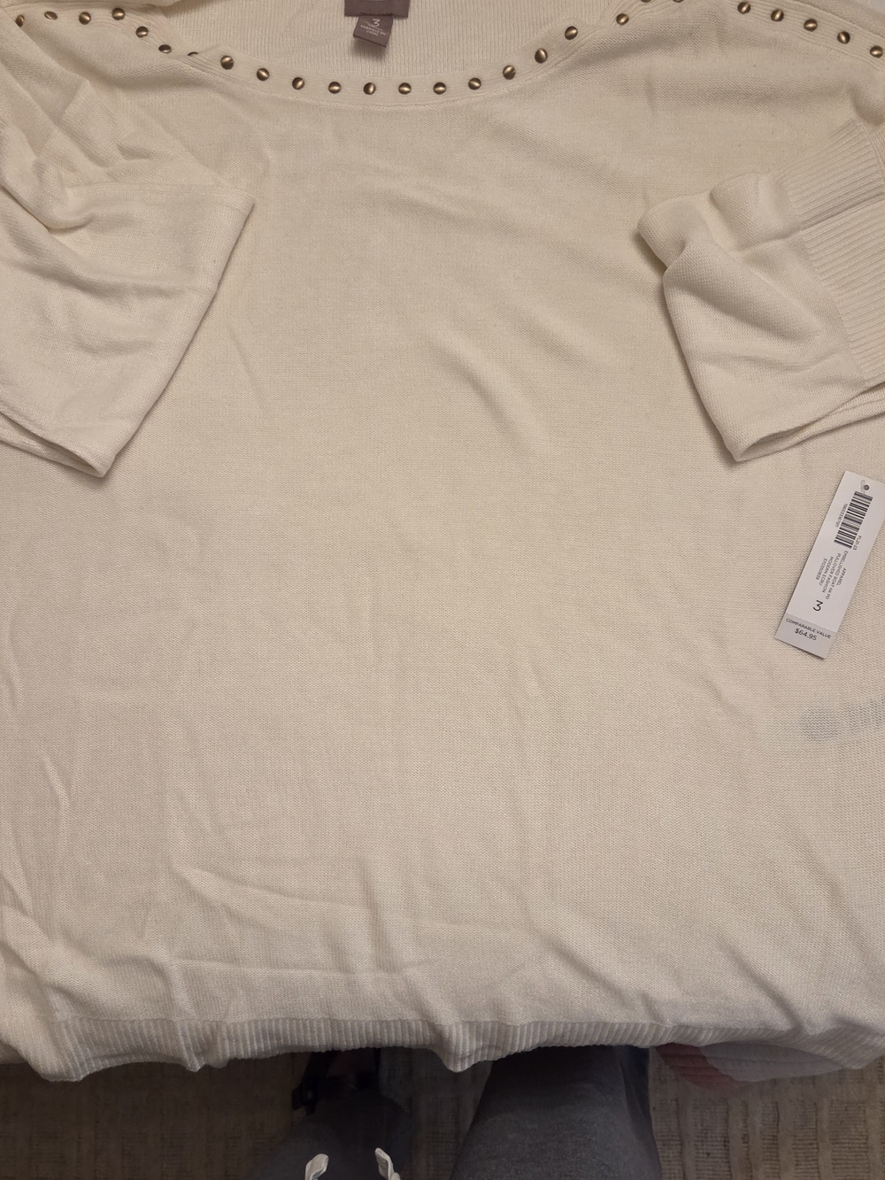 Men's Cream Stud-Trim Sweater